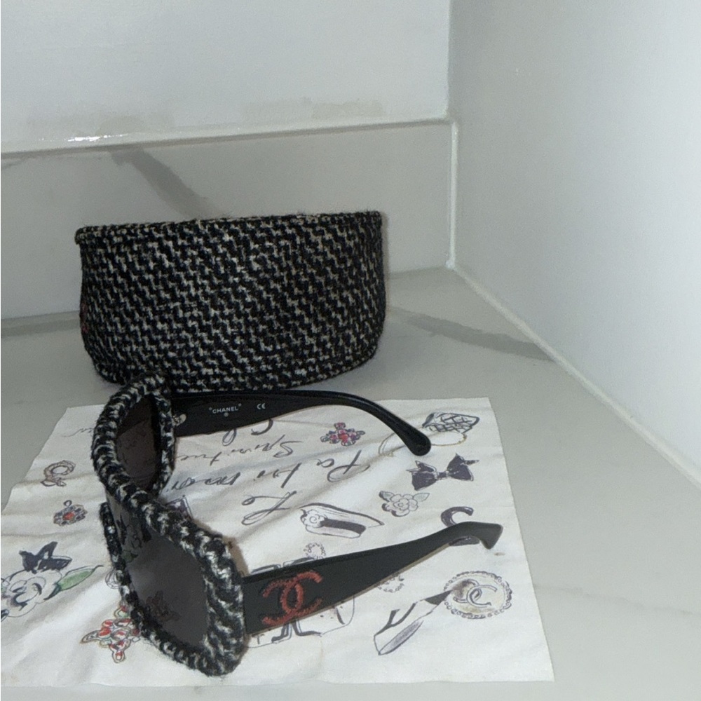 Chanel Black and White Tweed Sunglasses